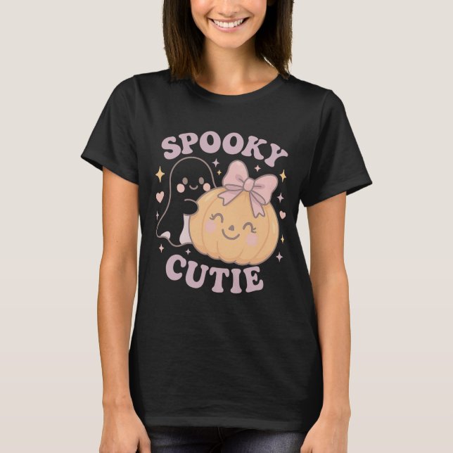 T-shirt Chemise d'Halloween avec Citrouille et fantôme ros (Devant)