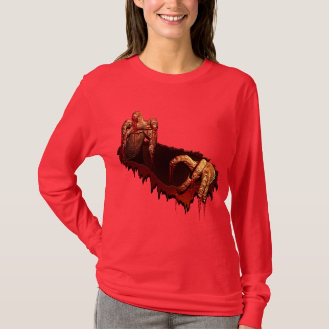 T-shirt Chemise d'Halloween féminin Horreur de chemise Zom (Devant)