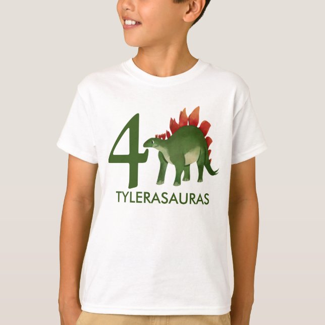 T-shirt Chemise Dinosaure Personnalisée Anniversaire, 4e a (Devant)