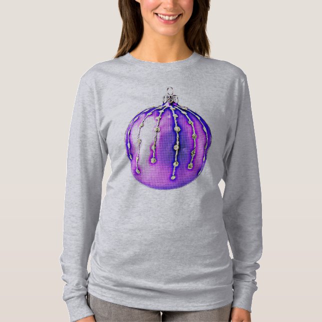 T-shirt Chemise d'ornement de Noël style pop violet (Devant)