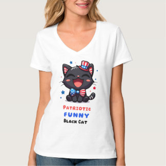 T-shirt Chemise drôle de chat noir patriotique pour le 4 j