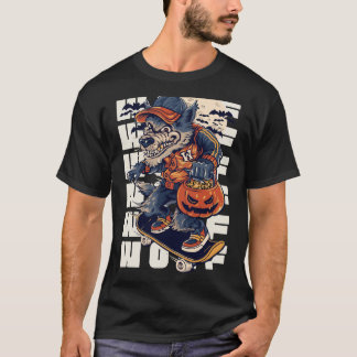 T-shirt Chemise drôle de loup-garou d'Halloween sur skateb
