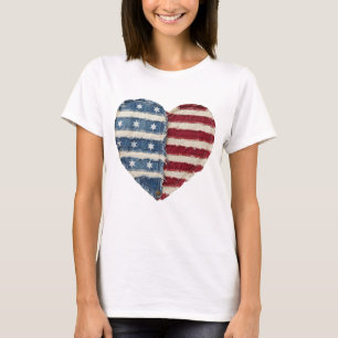 T-shirt Chemise du 4 juillet Patchwork, cœur rétro Patriot