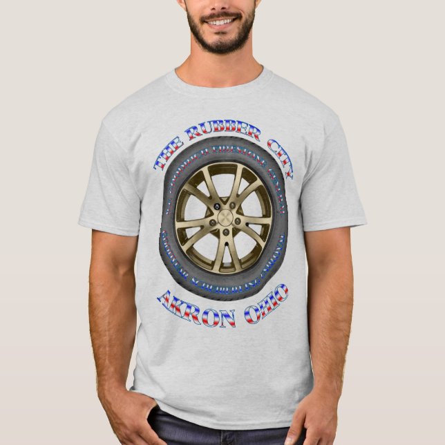 T-shirt Chemise en caoutchouc de ville d'Akron. (Devant)