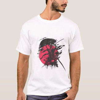 T-shirt Chemise en encre d'art du guerrier samouraï rouge