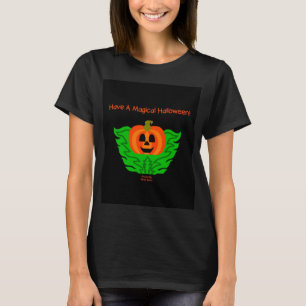 T-shirt Chemise en T noir Citrouille d'Halloween magique