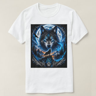 T-shirt Chemise fantaisie Loup Bleu sous la Lune