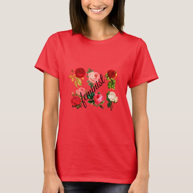 T-shirt Chemise féministe Florale Rouge (Devant)
