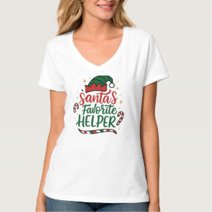 T-shirt Chemise festive Santa Helper Noël Femmes Col en V