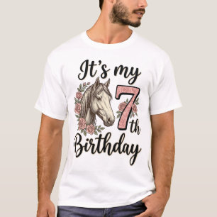 T-shirt Chemise Fille 7ème Anniversaire Cheval Floral Vint