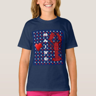 T-shirt Chemise Filles Homard Maine Rouge Blanc Bleu