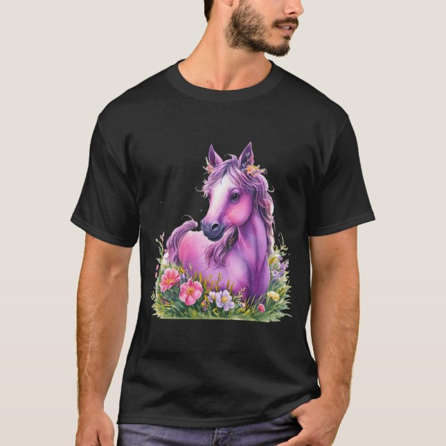 T-shirt Chemise fleurie de cheval pourpre - tee pour les a (Devant)