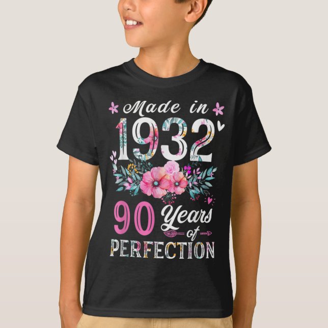 T-shirt Chemise florale 90e anniversaire pour femmes, Flor (Devant)