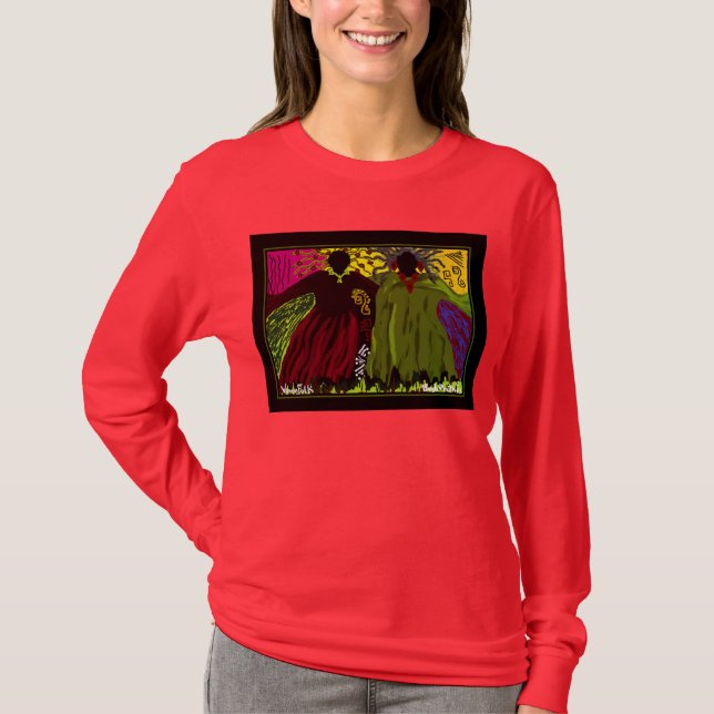 T-SHIRT CHEMISE FOLKLORIQUE DE DOUILLE DE "FEMMES" LONGUE (Devant)