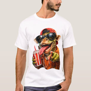 T-shirt Chemise Funny Giraffe Drink Mode  