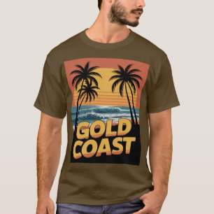 T-shirt Chemise Gold Coast Rétro Plage Coucher de Soleil P