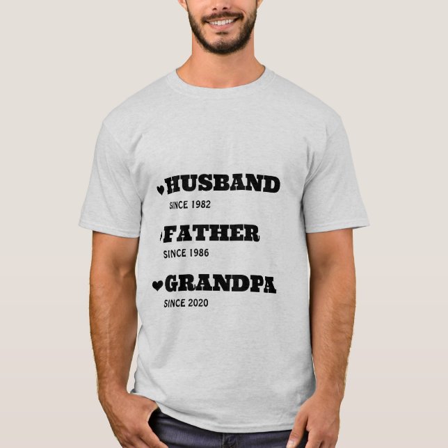 T-shirt Chemise grand-père personnalisée avec dates (Devant)