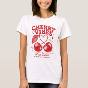 T-shirt Chemise Graphique Rétro aux Vibrations de Cerise
