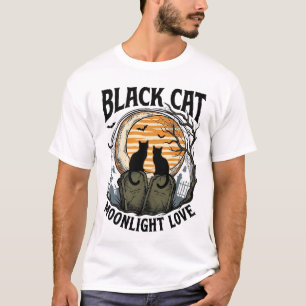T-shirt Chemise Halloween Chat Noir Vintage Lune Cimetière