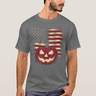 T-shirt Chemise Halloween Citrouille Drapeau Américain Hor