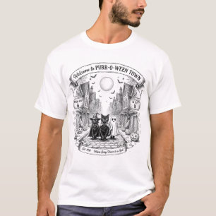 T-shirt Chemise Halloween de Purr-O-Ween Town Chat Noir