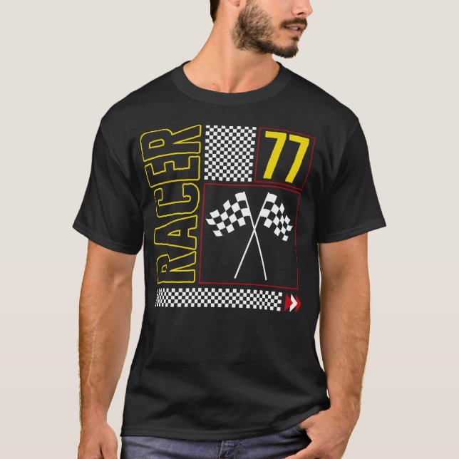 T-shirt Chemise Halloween, Racer 77 Checked Drapeau Design (Devant)