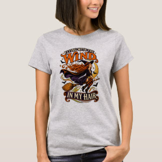 T-shirt Chemise Halloween Sorcière Volante Cheveux au Vent