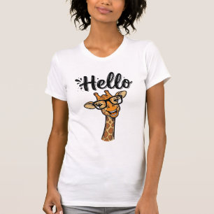T-shirt Chemise Hello Giraffe Gravure Vintage Animal Migno