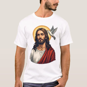 T-shirt Chemise Jésus Colombe Halo Gravure Vintage 2