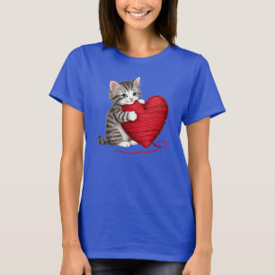 T-shirt Chemise Kitten Heart, Chat Mignon avec Cœur de Fil