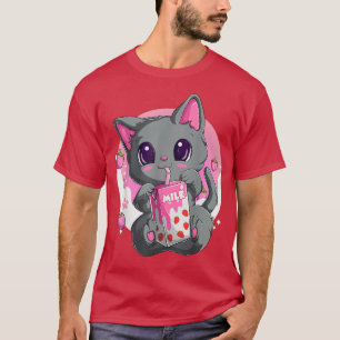 T-shirt Chemise Lait Fraise Pour Femmes Filles, Kawaii Ani