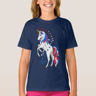 T-shirt Chemise Licorne Patriotique Américaine Rouge Blanc