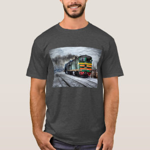 T-shirt Chemise locomotive noire, jaune et rouge de train