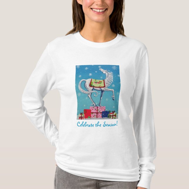 T-shirt Chemise lunatique de vacances de cheval de Noël (Devant)