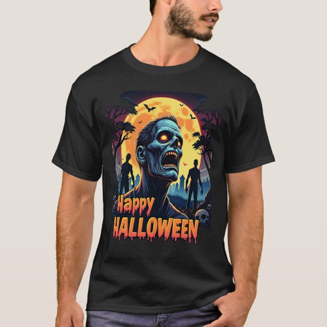 T-shirt Chemise lune Zombie effrayant (Devant)