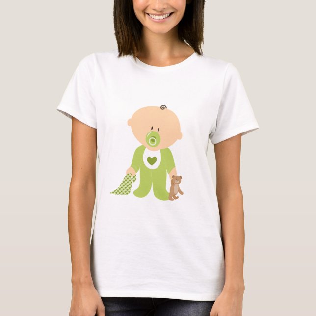T-shirt Chemise Maternelle Mignonne Vert Vêtue Bébé (Devant)