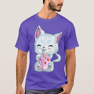T-shirt Chemise Milk Fraise Anime Chat Pour Femmes Filles,