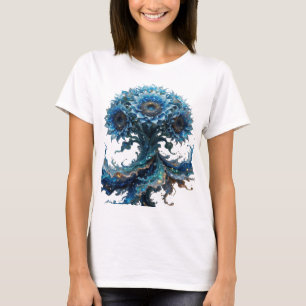 T-shirt Chemise moderne argentée à motif d'arbre floral bl