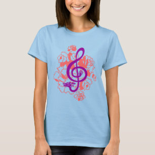 T-shirt Chemise musicale de coutume de pivoines de clef