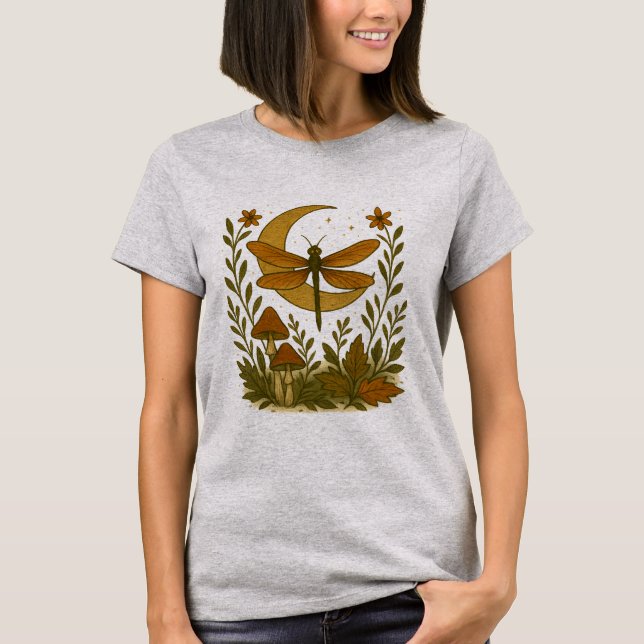 T-shirt Chemise mystique de lune de libellules - Forêt cél (Devant)