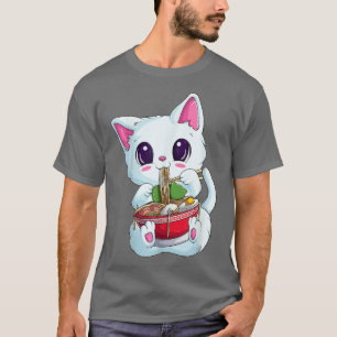 T-shirt Chemise Neko Ramen Noodles pour femmes et filles, 