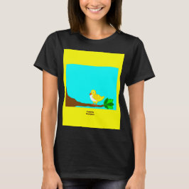 T-shirt Chemise noire des femmes aux oiseaux jaunes bonjou