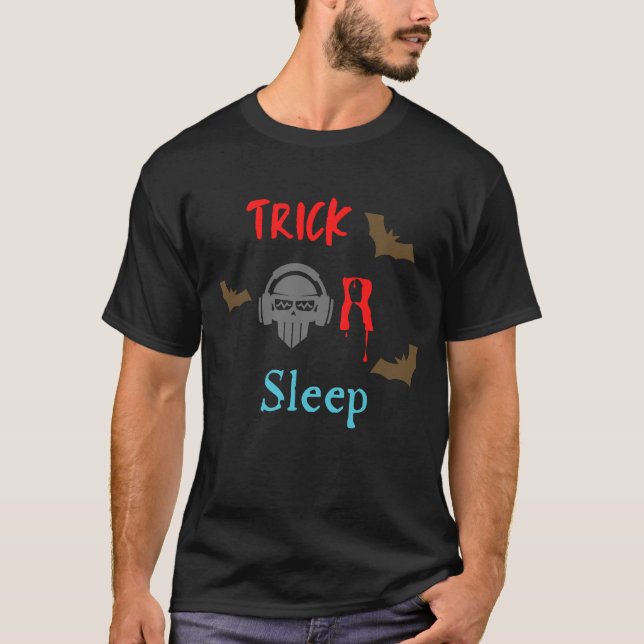 T-shirt Chemise Noire Édition Halloween Trick Ou Sleep (Devant)