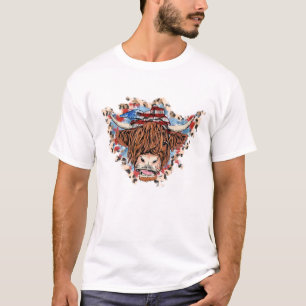 T-shirt Chemise Patriotique Highland Cow, Chemise American