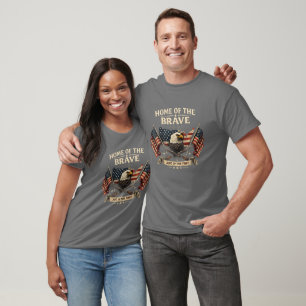 T-shirt Chemise Patriotique Home of the Brave Drapeau USA 