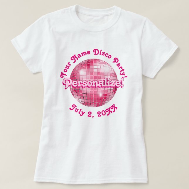 T-shirt Chemise personnalisée boule à facettes rétro rose (Design devant)