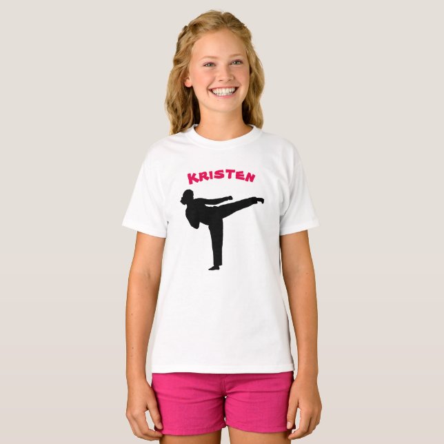 T-shirt Chemise personnalisée de fille de karaté (Devant entier)