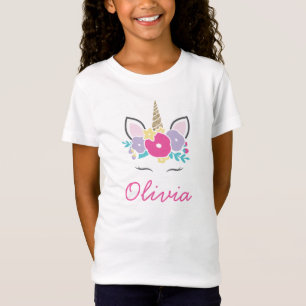 T-Shirt Chemise personnalisée licorne et fleurs pailletée