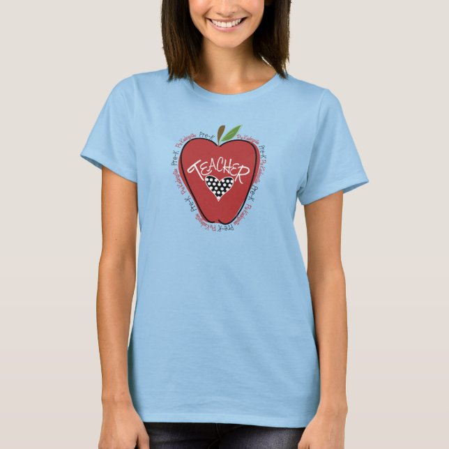 T-shirt Chemise Pomme Rouge Pré K enseignant (Devant)