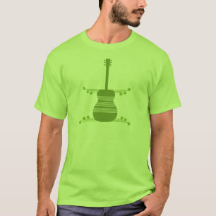 T-shirt Chemise pour hommes de guitare rétro, vert olive